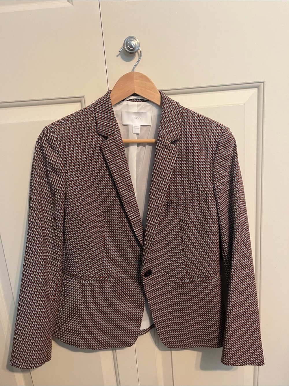 Boss Brown & Red Houndstooth Single-Button Blazer